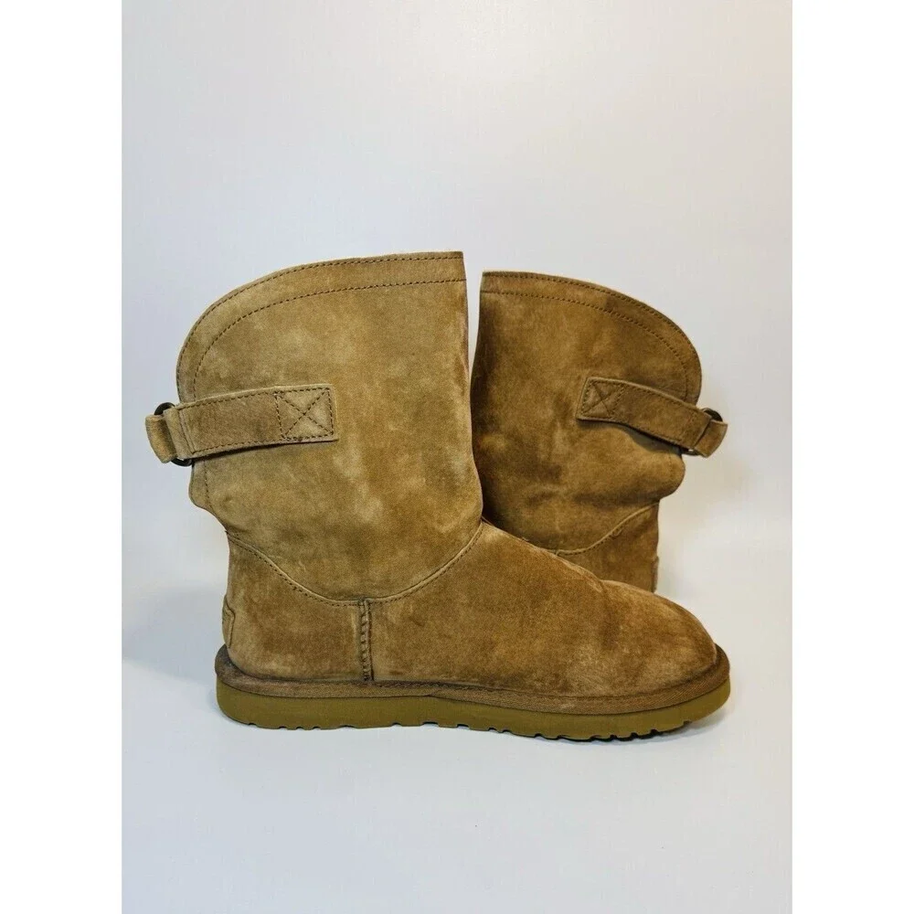 UGG Remora Short Boots Womens Size 9 Chestnut Leather Shearling Fur Lined
